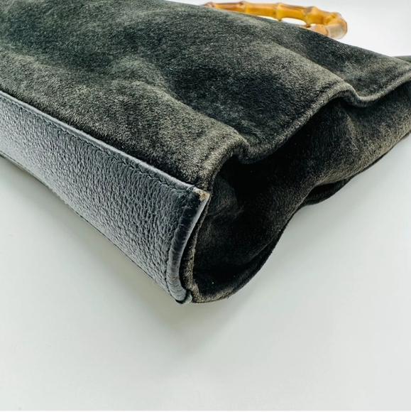 GUCCI Black Suede Bamboo Top Handle Satchel Hand Bag! - Picture 8 of 14